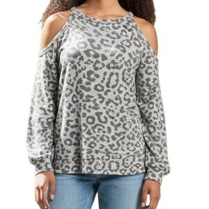 Jodifl Blouse L Cold Shoulder Leopard Print Gray Soft